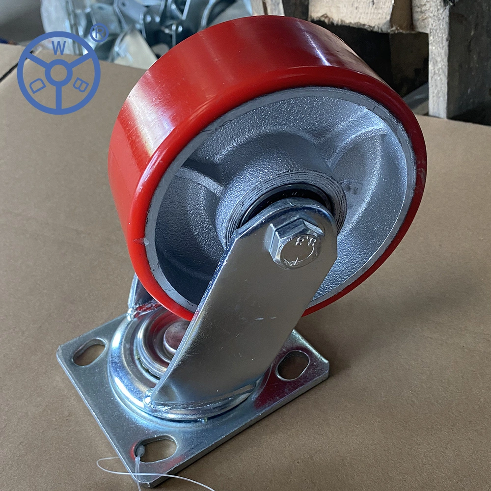 Wbd Heavy Duty Cast Iron Core PU Caster Red Polyurethane Castors and Universal Wheels for Trolley