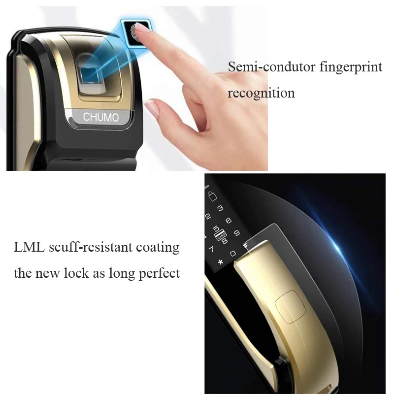 4.5“ HD Screen Visible Fingerprint Smart Door Lock with Floor Light