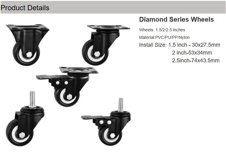 4 5 6 8inch PVC/PU Heavy Duty Industrial PP Plastic Core Swivel Plate Caster Wheel with Brake for Trolley