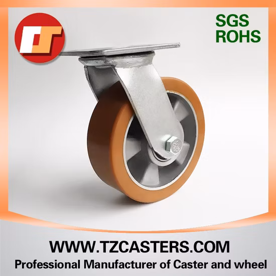 4インチ～8インチのスイベルブレーキプレート、スチールコア、赤いPUホイール、頑丈なキャスター